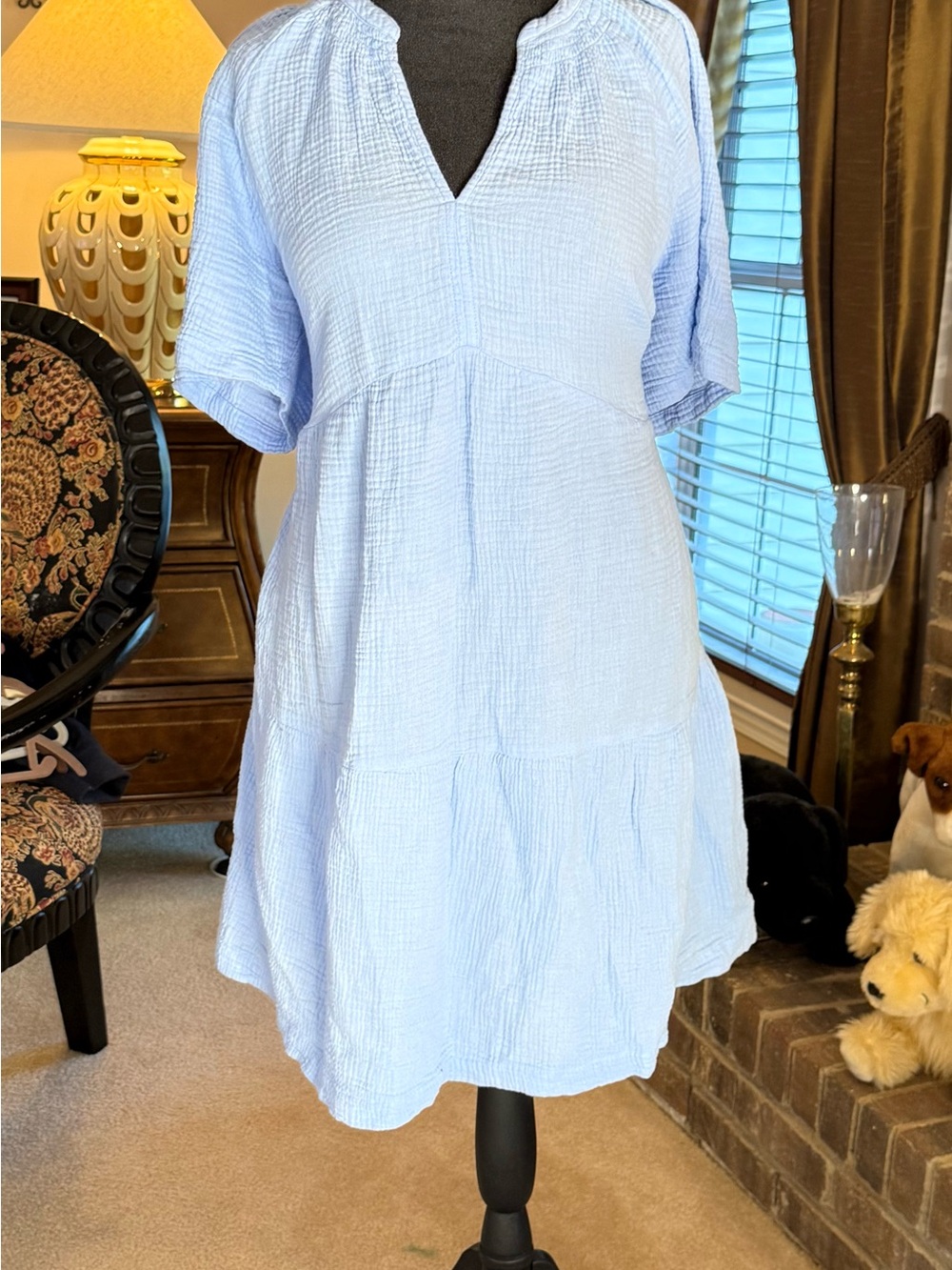 GAP Light Blue Short Sleeve V-Neck Tiered Tunic